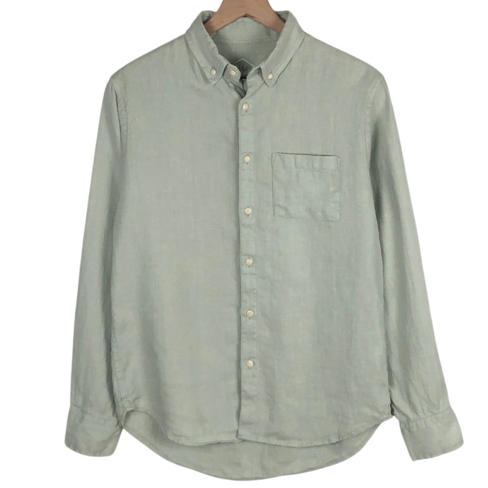 ALEX CRANE Playa 100% European Linen Shirt Men's M Sage Green L/S Button USA